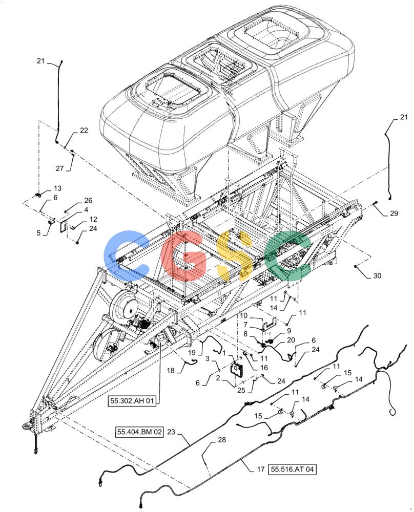 凯斯零件查询(4955) - PRECISION AIR CART (11/15-) (55.516.AA[04]) - 435, 460 BUSHEL TOW BETWEEN ELECTRICAL Case Agriculture