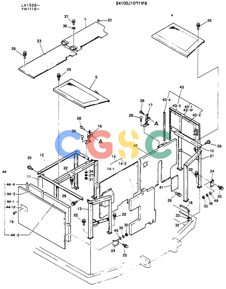 神钢零件查询(K904) - MARK II EXCAVATOR ASN YW1119 (1/88-12/03) (02-016[01]) - GUARD ASSY, P/N 24100J10711F6 Kobelco