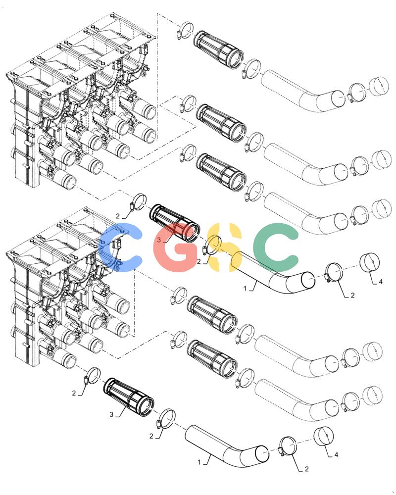凯斯零件查询(3555) - PRECISION AIR CART (11/15-) (61.904.AB[02]) - METERING SEED L TUBE, SMALL, 555 BUSHEL 7 RUN Case Agriculture