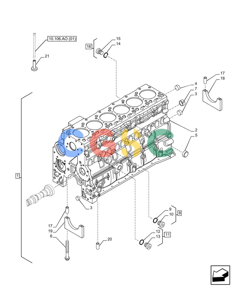 神钢零件查询(F4HFE613W B005) - ENGINE 5801751530 - 47538792 - TIER4B (1/15-) (10.001.AB[01]) - CRANKCASE Kobelco