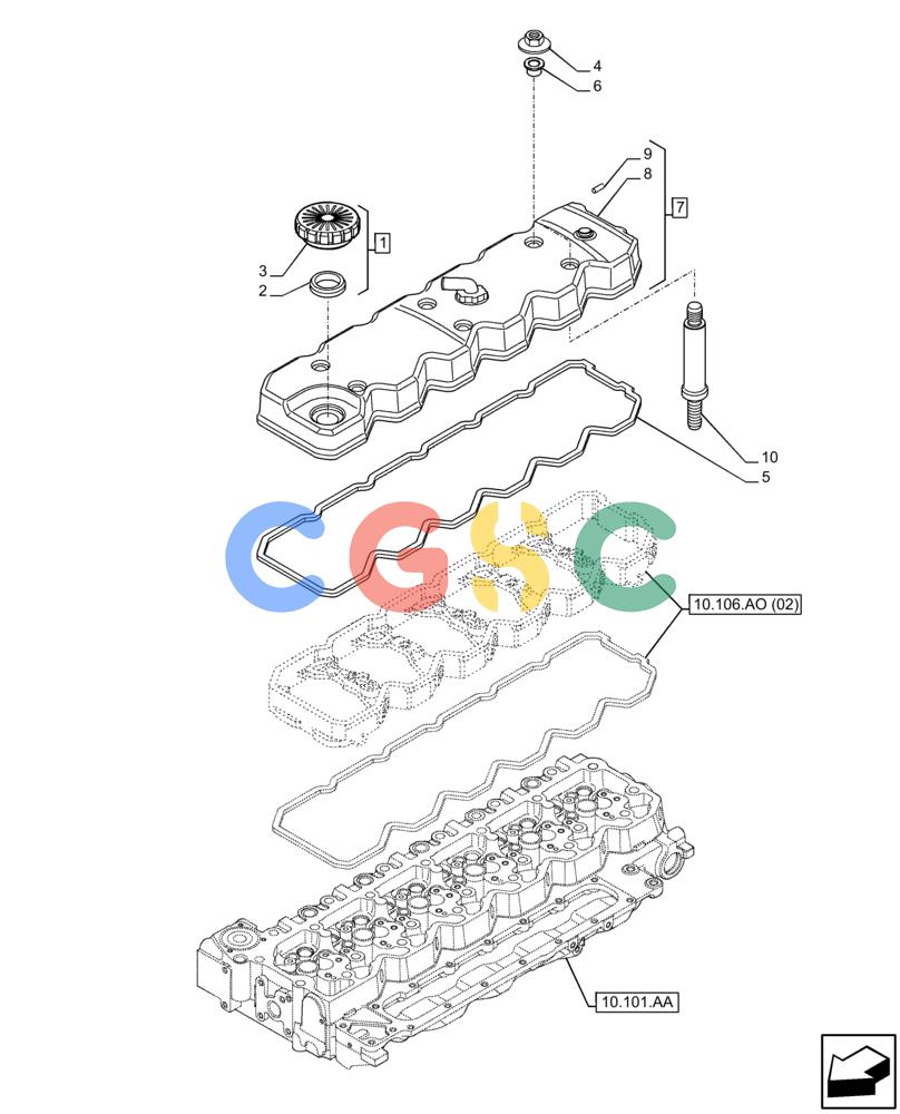 神钢零件查询(F4HFE613W B005) - ENGINE 5801751530 - 47538792 - TIER4B (1/15-) (10.101.AB) - CYLINDER HEAD, COVER Kobelco