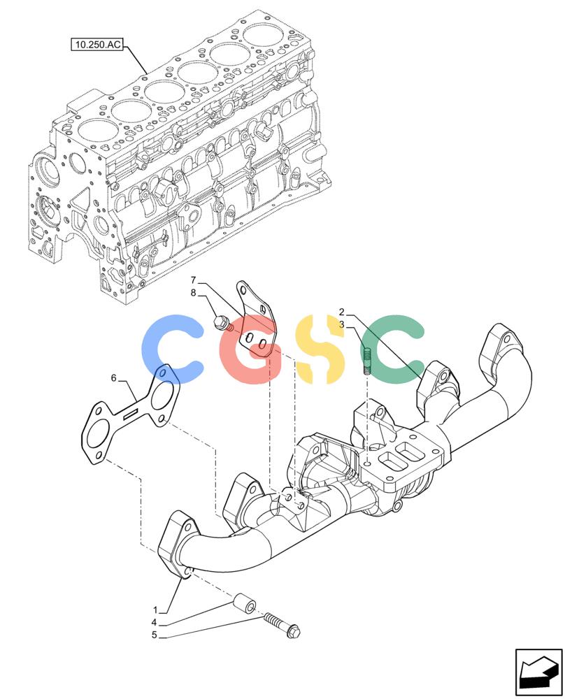神钢零件查询(F4HFE613W B005) - ENGINE 5801751530 - 47538792 - TIER4B (1/15-) (10.254.AC) - EXHAUST MANIFOLD WITH BRACKET Kobelco