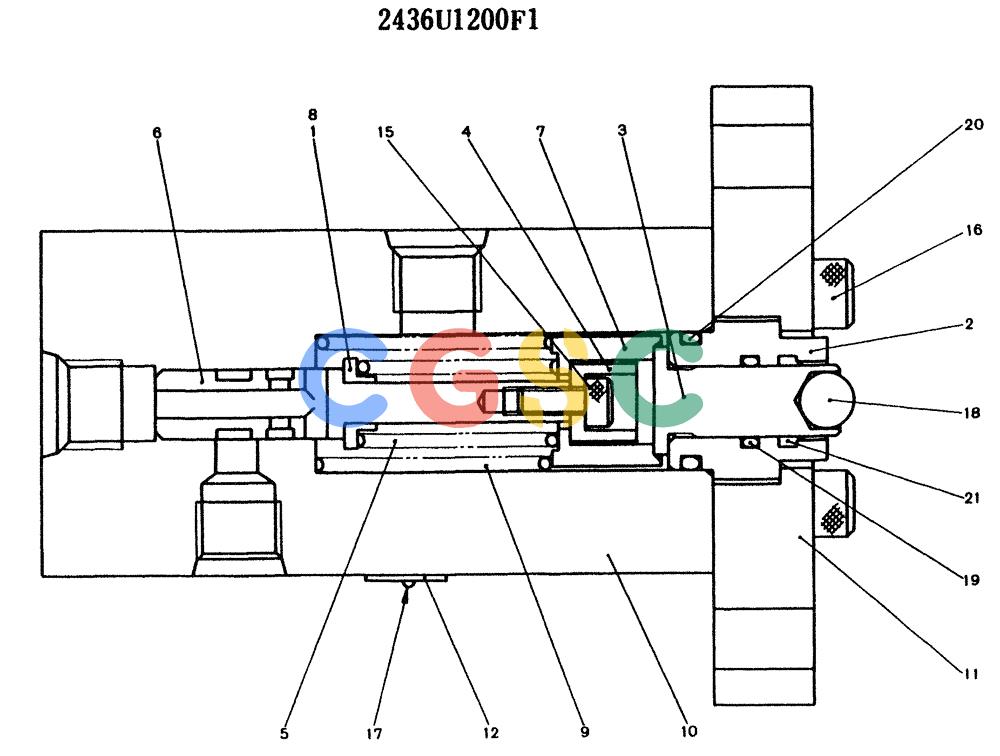 神钢零件查询(K904) - MARK II EXCAVATOR ASN YW1119 (1/88-12/03) (11-021) - VALVE ASSY, PILOT, P/N 2436U1200F1 Kobelco