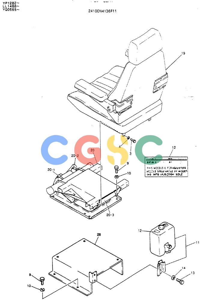 神钢零件查询(MD240BLC) - EXCAVATOR ASN LL1488 (1/80-12/06) (02-003) - SEAT ASSY, PN 24100N4136F11 Kobelco