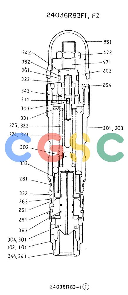 神钢零件查询(K909A) - EXCAVATOR ASN LQ0795 (1/83-12/03) (01-039) - VALVE RELIEF, P/N 24036R83F1, F2 Kobelco
