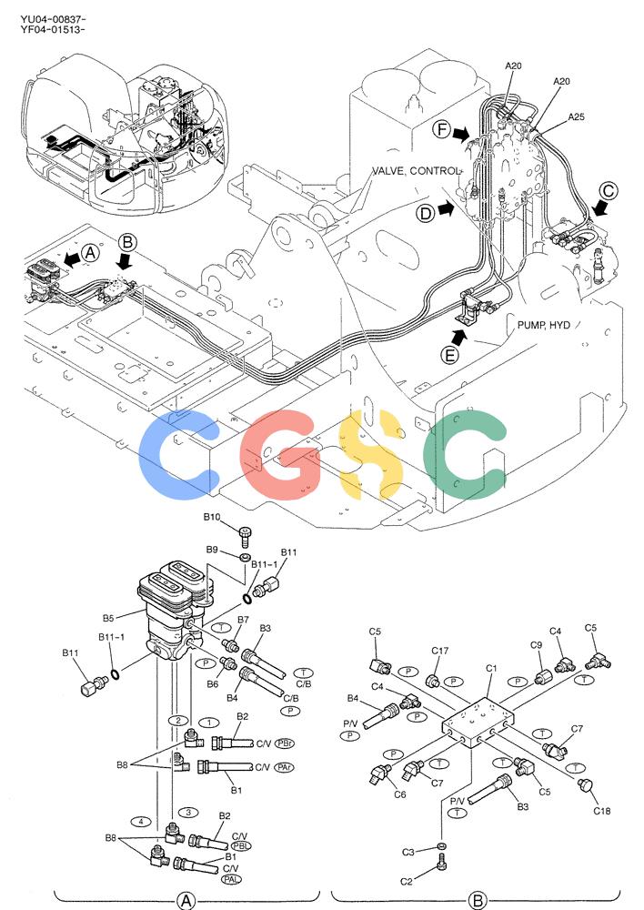 纽荷兰零件查询(E235SRLC) - CRAWLER EXCAVATOR BTW YU04-00837 - YU04-01417 (01-031[01]) - CONTROL LINES, REMOTE, P/N YF06H00002F2 New Holland Constructuion