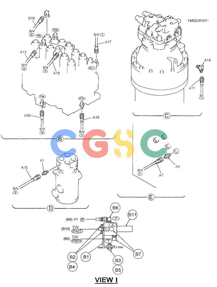 神钢零件查询(SK160LC) - DYNAMIC ACERA EXCAVATOR 11/2000 ASN YM02U0101 (11/00-12/02) (01-033[02]) - REMOTE CONTROL LINES (VALVE) Kobelco