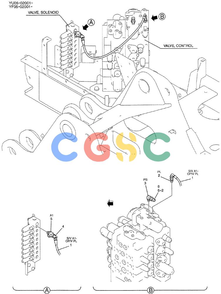 纽荷兰零件查询(E235BSRNLC) - CRAWLER EXCAVATOR ASN YU05-02001 (05-007) - CONTROL LINES, VALVE (NIBBLER & BREAKER), P/N YF64H00039F1 New Holland Constructuion