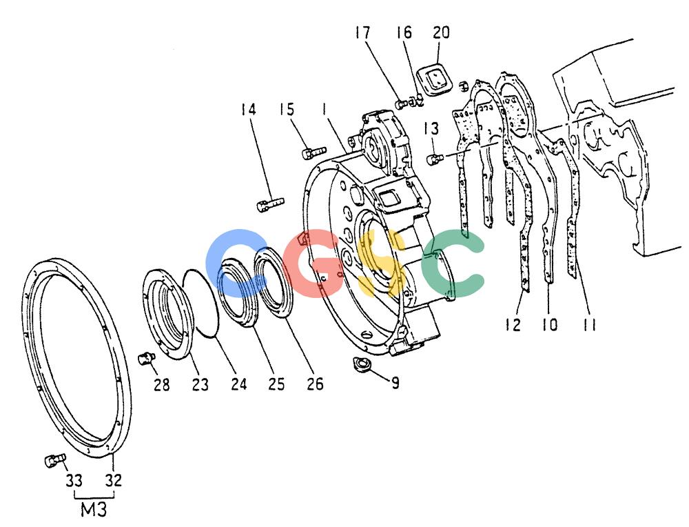 神钢零件查询(8DC9-T) - MITSUBISHI DIESEL ENGINE - K914 & K975 (1/79-12/06) (01-004) - FLYWHEEL HOUSING 020-160A Kobelco