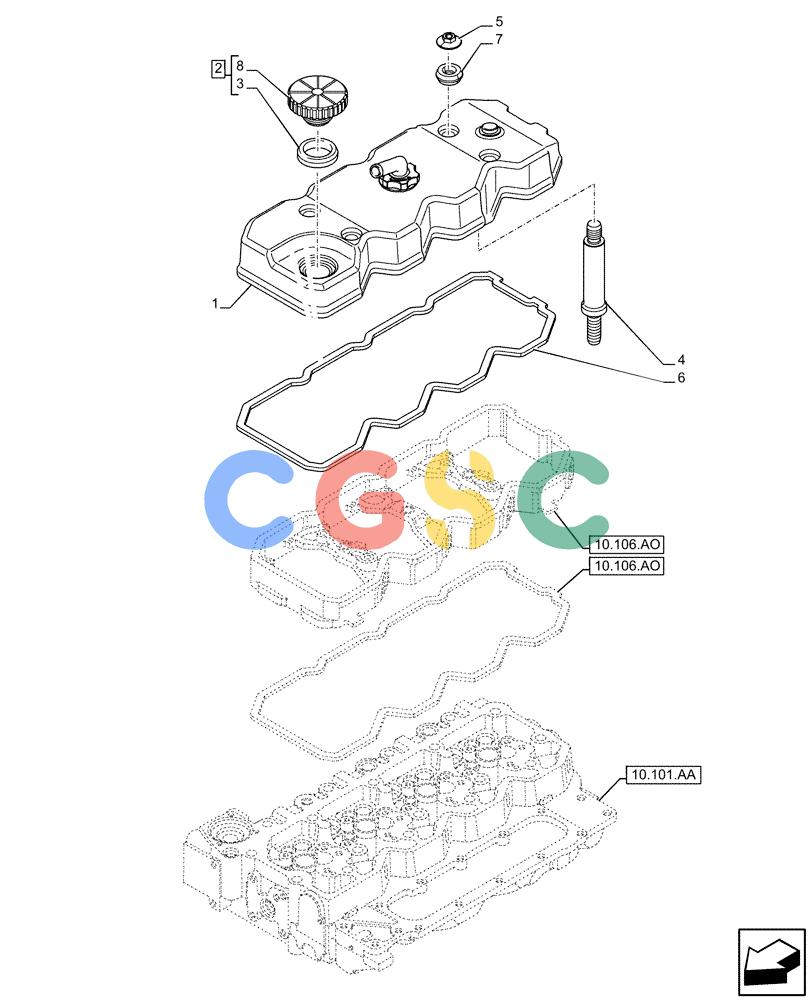神钢零件查询(F4HFE413N B006) - ENGINE 5801930360 47735885 521F T4B NA (1/12-) (10.101.AB) - CYLINDER HEAD COVER Kobelco