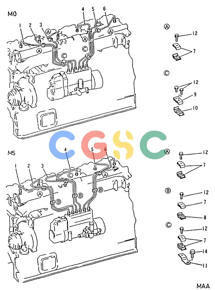 神钢零件查询(6D22-TC) - MITSUBISHI DIESEL ENGINE - K912, K912LC, & K916 (1/83-12/06) (03-016) - FUEL INJECTION PIPE 040-140A Kobelco