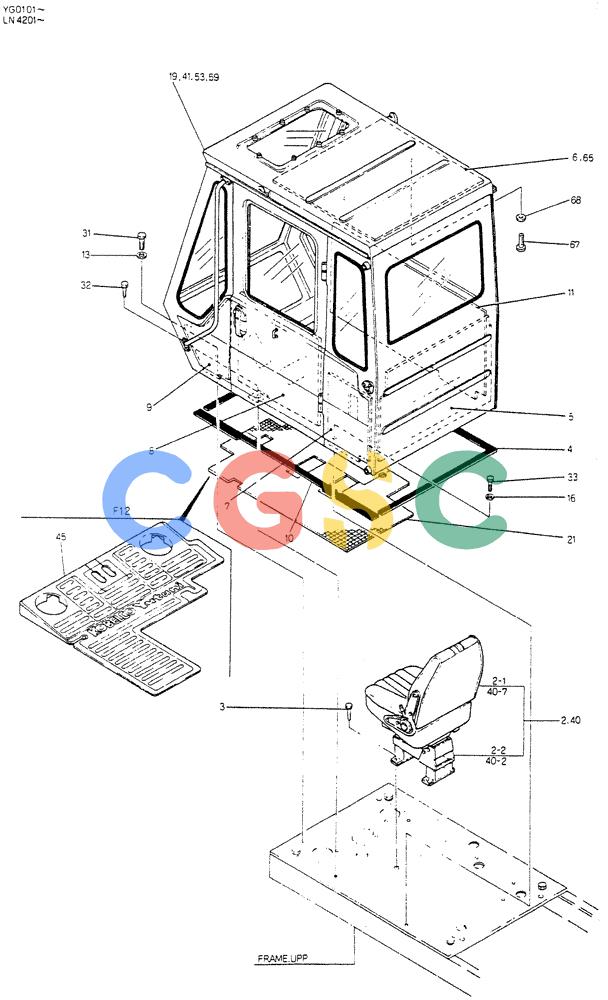 神钢零件查询(K907CLC) - EXCAVATOR BTW YG0101 - YG0500 (1/85-12/03) (02-001) - INSTAL CAB,P/N 24100J3166F2 Kobelco