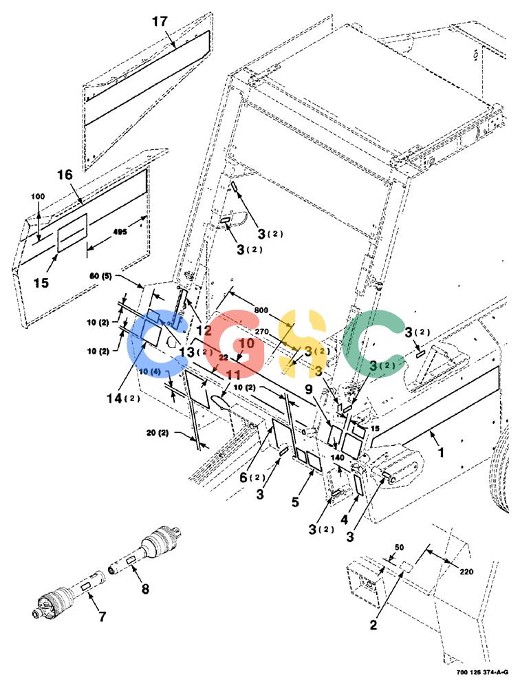 凯斯零件查询(8465T) - CASE IH ROUND BALER W/TRACTOR HYDRAULICS (1/91-12/97) (9-02) - DECALS AND LOCATION DIAGRAM, FRONT, SERIAL NUMBER CFH0074001 THROUGH CFH0074875 Case Agriculture