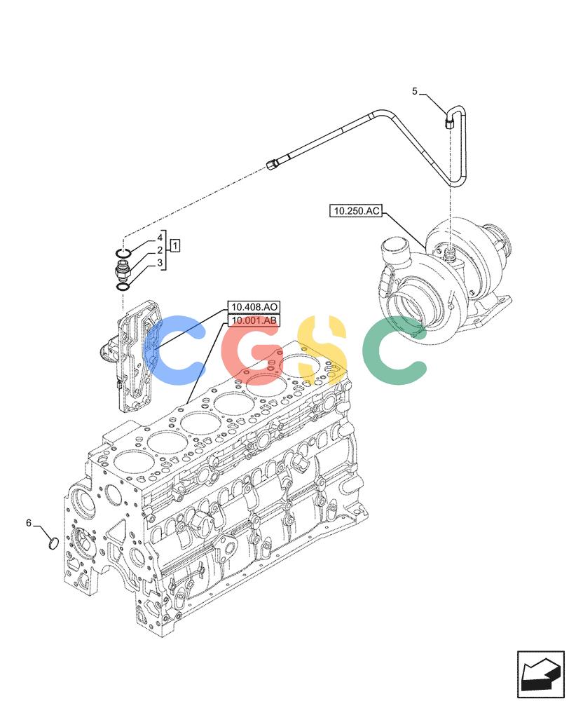 神钢零件查询(F4HFE613F B004) - ENGINE - 5801743984 - 47524029 (7/14-) (10.250.AD) - TURBOCHARGER LUBE LINE Kobelco