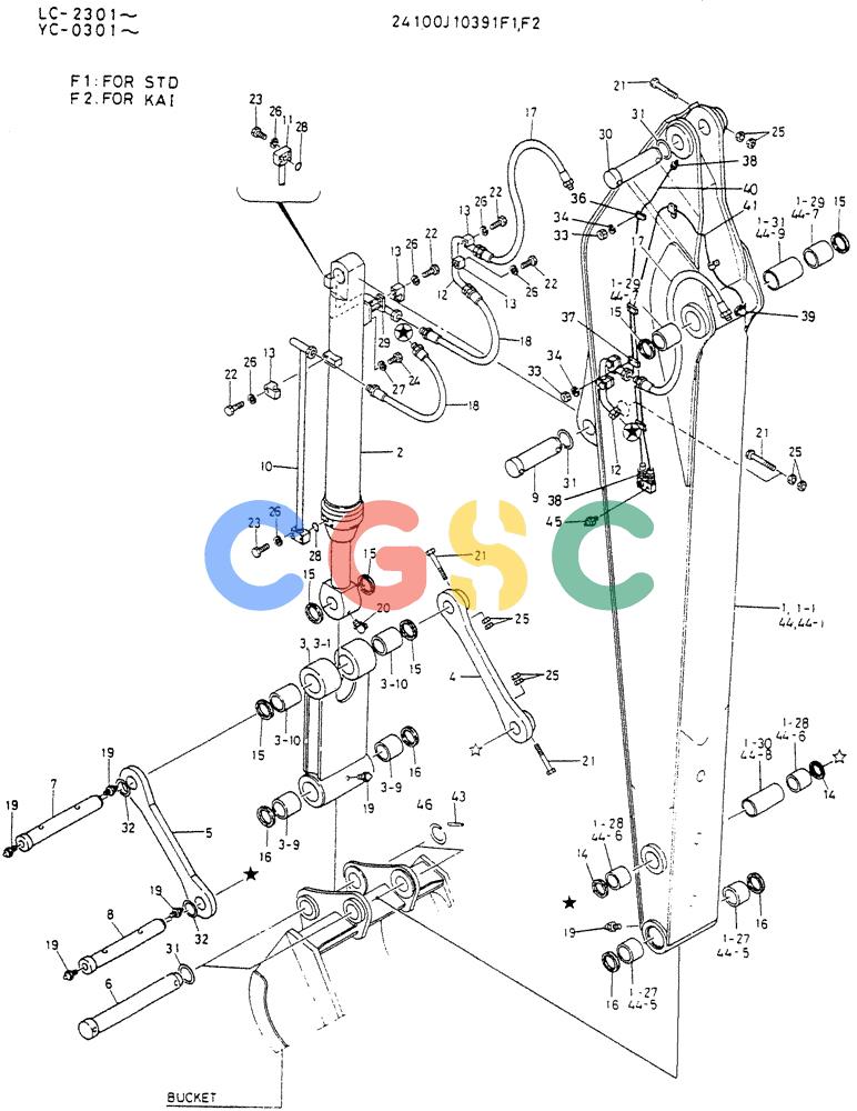 神钢零件查询(K912LC) - MARK II EXCAVATOR ASN YC-0301 (1/88-12/03) (09-002[02]) - LONG ARM ASSY, 4.05M Kobelco