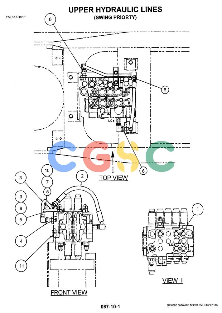神钢零件查询(SK160LC) - DYNAMIC ACERA EXCAVATOR 11/2000 ASN YM02U0101 (11/00-12/02) (01-020) - UPPER HYDRAULIC LINES (SWING PRIORITY) Kobelco