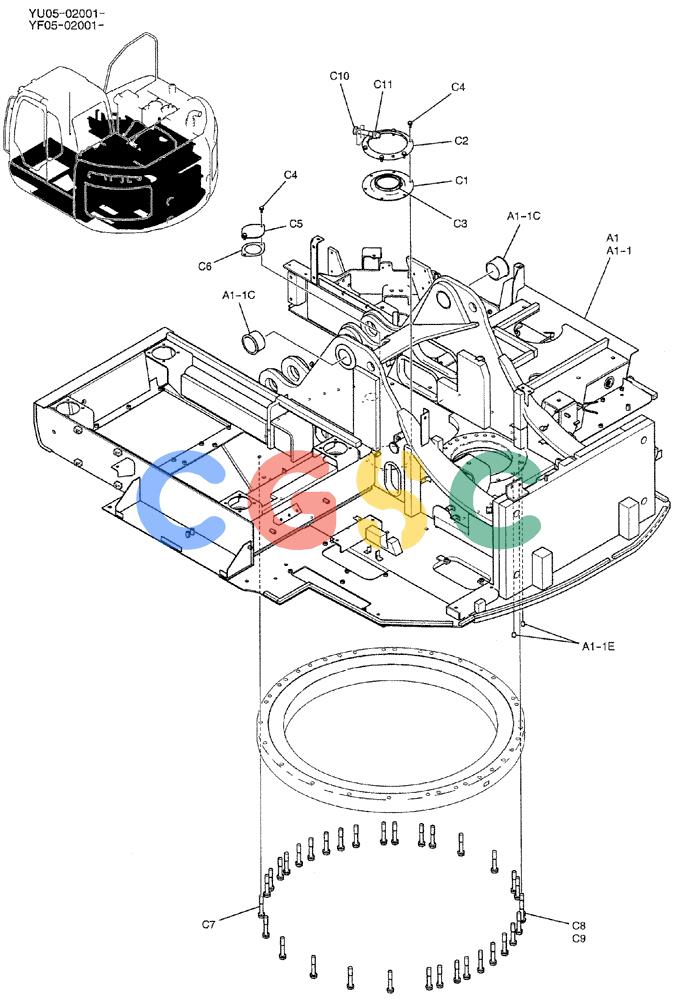 纽荷兰零件查询(E235BSRNLC) - CRAWLER EXCAVATOR ASN YU05-02001 (01-001[01]) - FRAME ASSY, UPP New Holland Constructuion