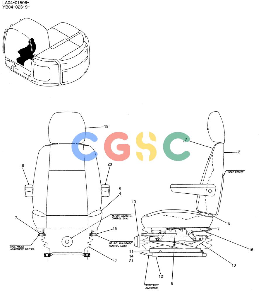 纽荷兰零件查询(E200SRLC) - CRAWLER EXCAVATOR BTW LA04-01506 - LA04-01625 (01-041) - SEAT ASSY New Holland Constructuion