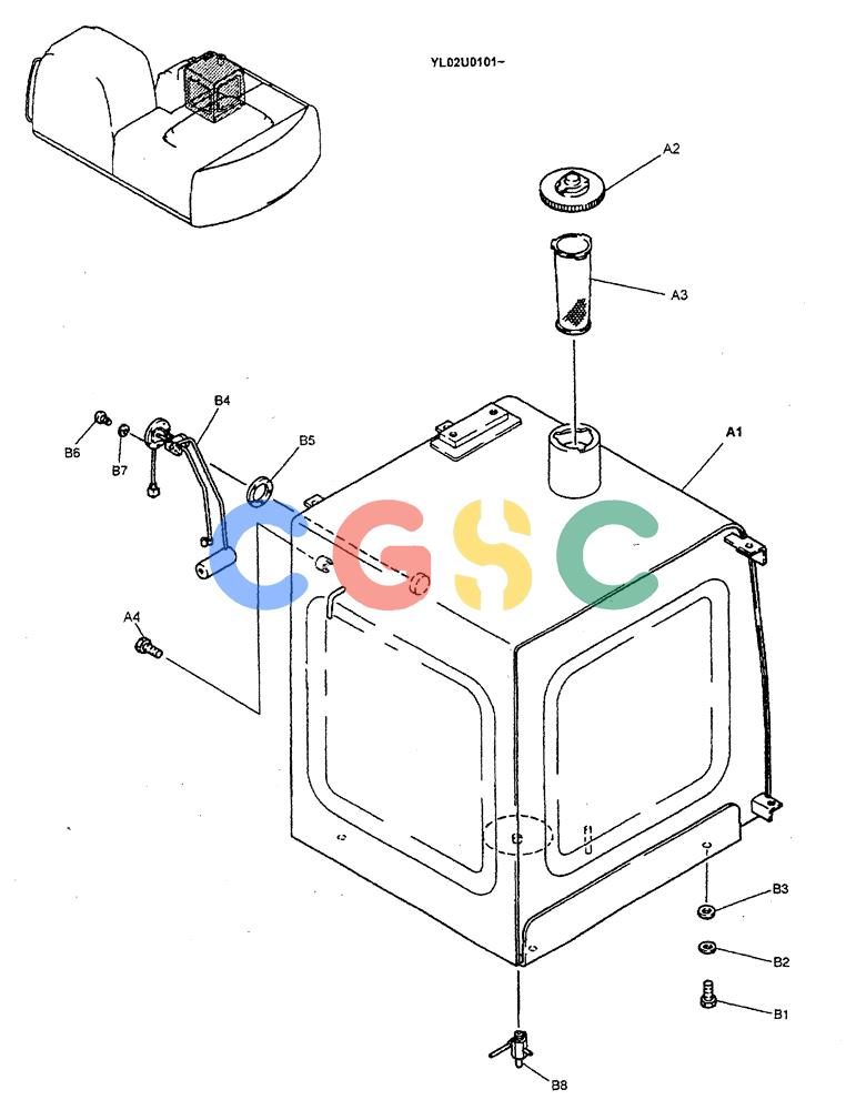 神钢零件查询(ED190LC) - BLADE RUNNER EXCAVATOR/DOZER BTW YL02U0101 - YL03U0135 (1/02-12/06) (01-011) - TANK ASSY, FUEL Kobelco