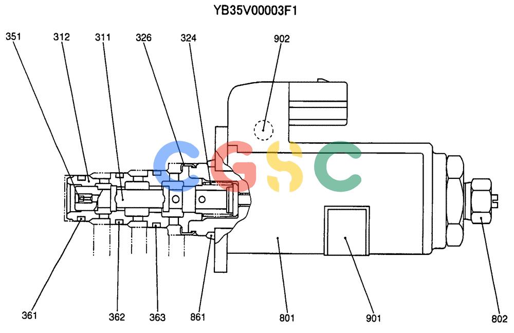 纽荷兰零件查询(E135SR) - CRAWLER EXCAVATOR ASN YY04-06254 (07-008) - VALVE ASSY, SOLENOID, P/N YB35V00003F1 New Holland Constructuion