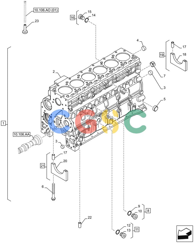 神钢零件查询(F4HFE613J A006) - ENGINE 5801757723 - 47544094 (11/12-) (10.001.AB[01]) - CRANKCASE Kobelco
