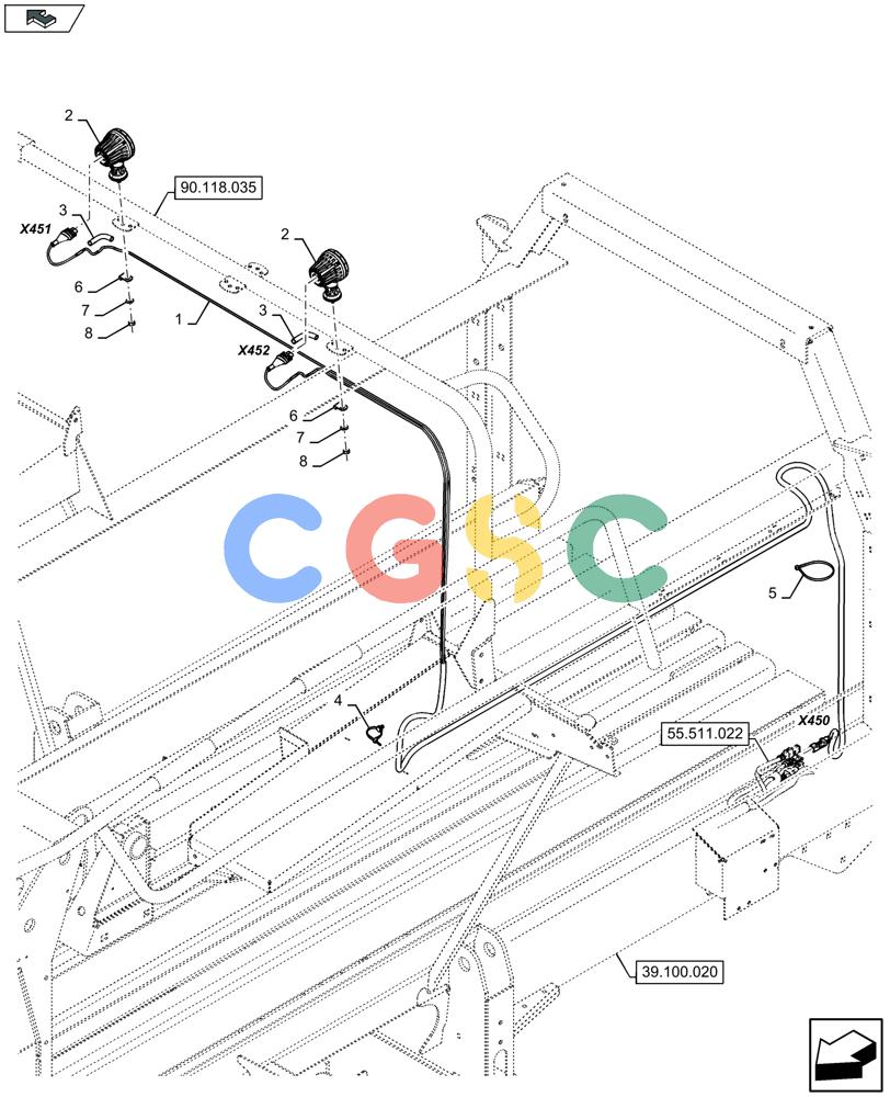 凯斯零件查询(LB434S XL) - BALER (11/16-) (55.404.060) - REAR WORK LIGHT Case Agriculture