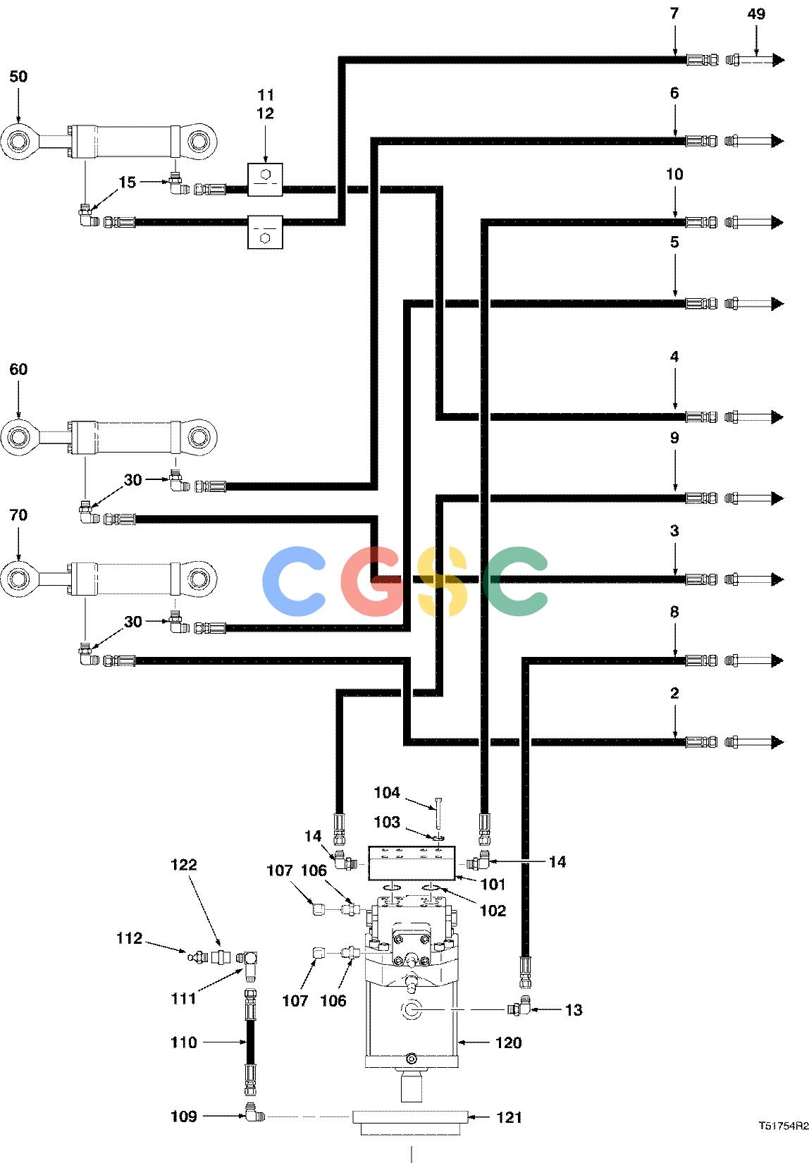 约翰迪尔零件查询S566 - ATTACHMENTS HYDRAULIC SYSTEM FELLING HEAD TJ950 ( 981210 - ) 2000-351/12 [2000-351/12]EPC John Deere online