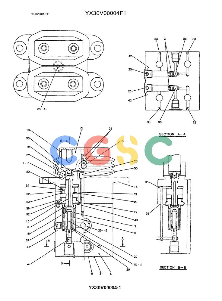 神钢零件查询(ED190LC) - BLADE RUNNER EXCAVATOR/DOZER BTW YL02U0101 - YL03U0135 (1/02-12/06) (06-037) - VALVE ASSY, PILOT (PROPELLING) Kobelco
