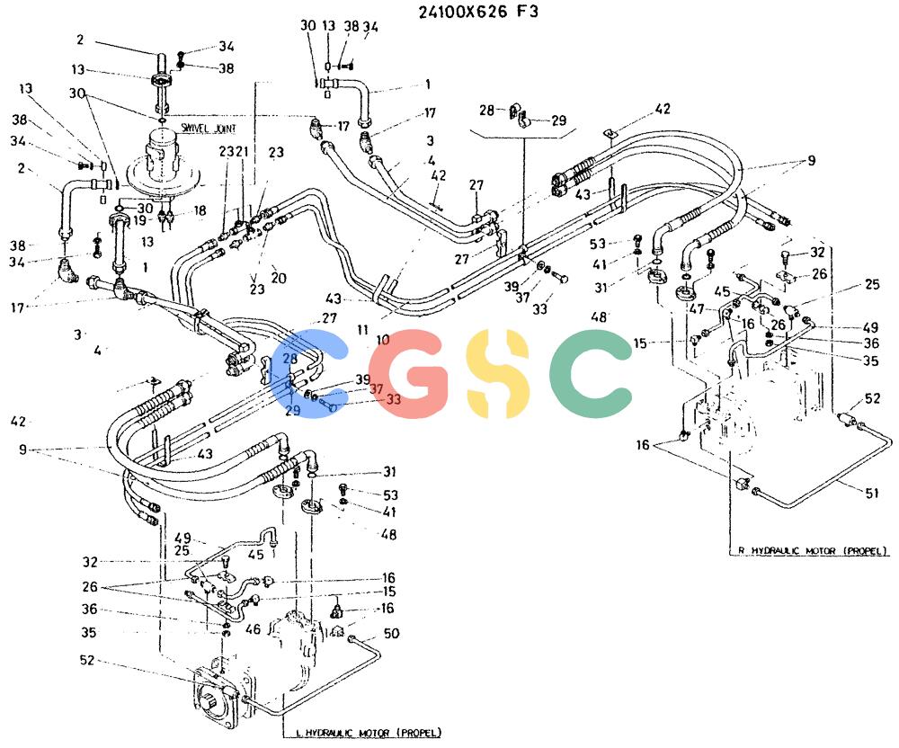 神钢零件查询(K935) - EXCAVATOR BTW L70106 - L70166, LU0067 (1/76-12/03) (08-026) - HYDR LINES, LOW, P/N 24100X626F3 Kobelco