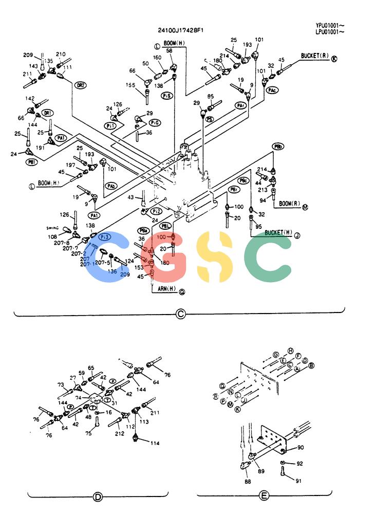神钢零件查询(SK130LC) - EXCAVATOR BTW YPU1001 - YPU2000 (1/98-12/98) (03-007[02]) - WRIST CONTROL & PILOT LINE GROUP, NIBBLER & BREAKER (BOOM & ARM SAFETY) (CONTROL LINE, REMOTE) Kobelco