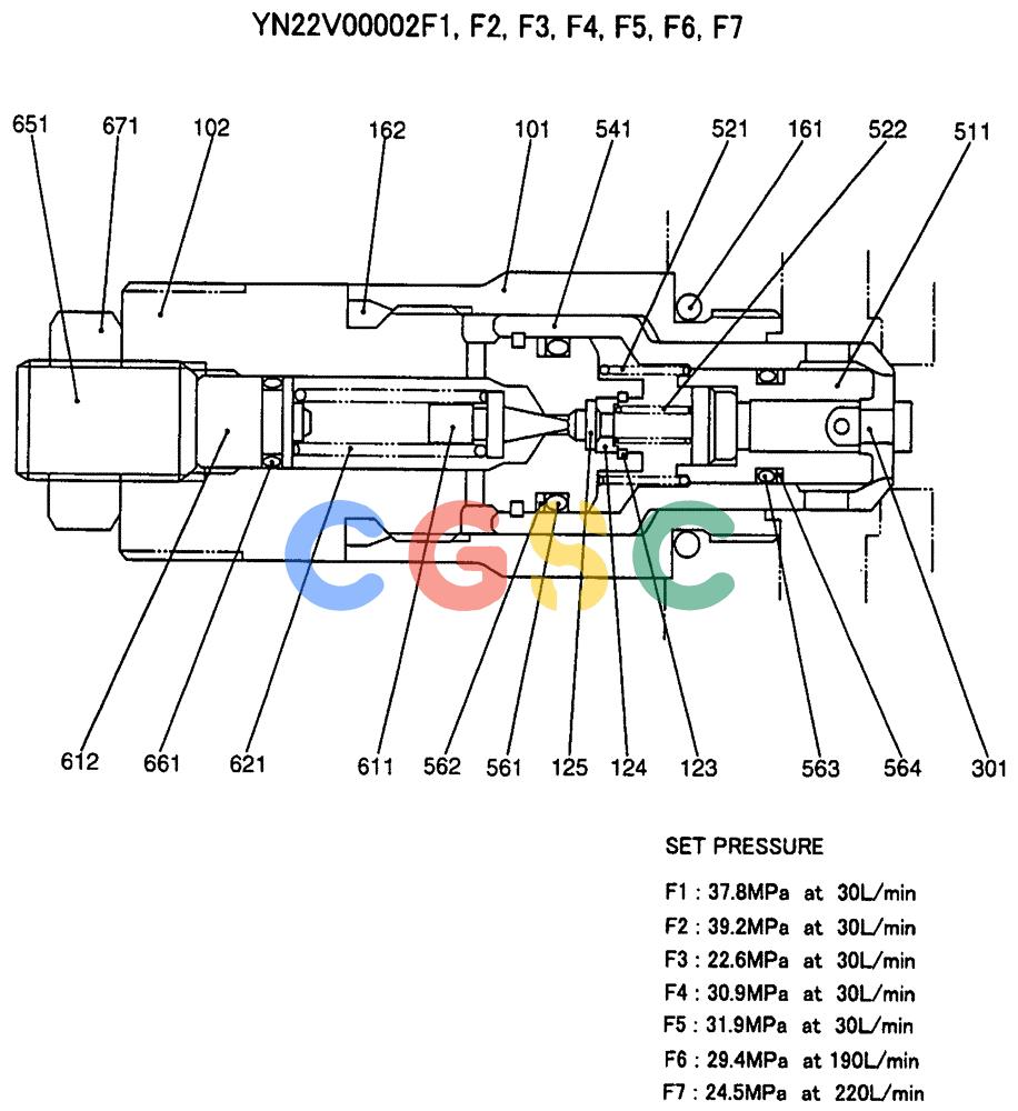 纽荷兰零件查询(E135SR) - CRAWLER EXCAVATOR ASN YY04-06254 (07-013) - VALVE ASSY, PORT RELIEF, P/N YN22V00002F1 New Holland Constructuion