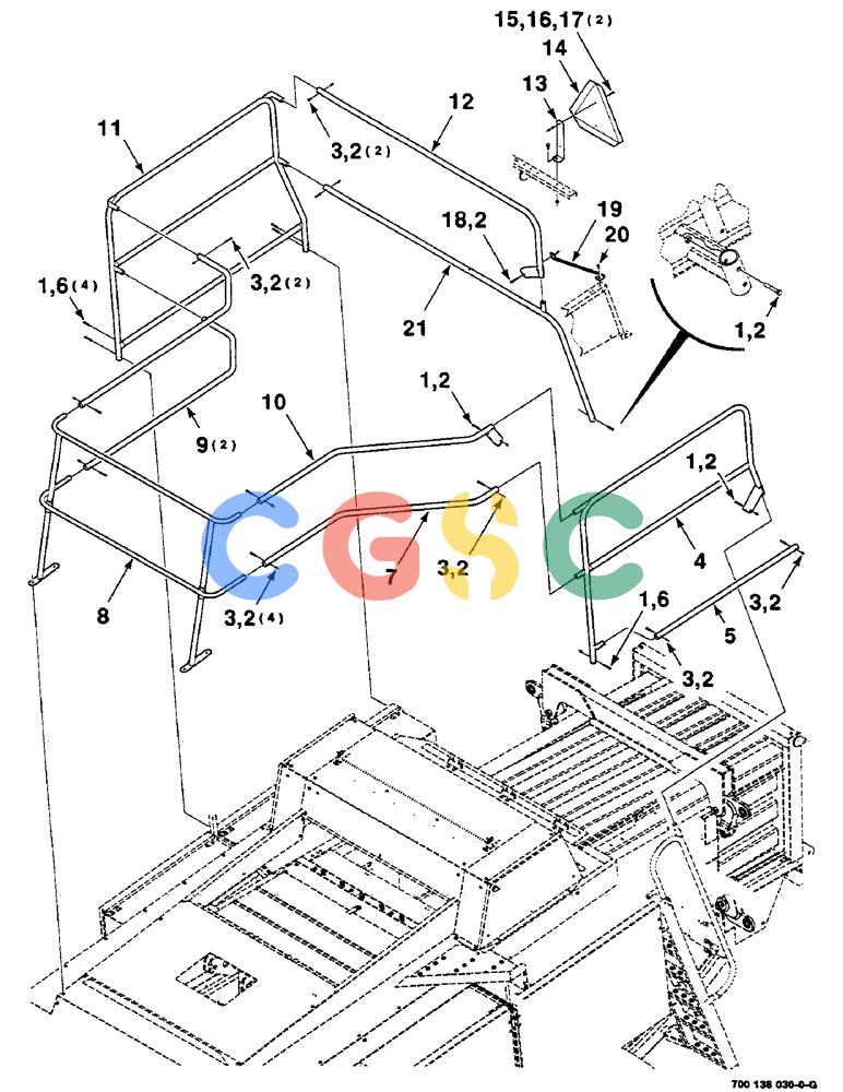 凯斯零件查询(8585) - CASE IH LARGE (3 X 4) RECTANGLER BALER (1/98-12/00) (7-30) - HAND RAILS AND MOUNTING ASSEMBLY Case Agriculture