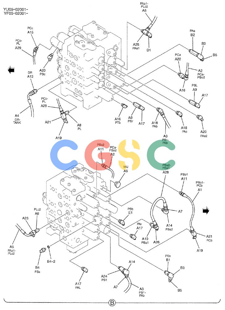 纽荷兰零件查询(E235BSRNLC) - CRAWLER EXCAVATOR ASN YU05-02001 (01-032[02]) - CONTROL LINES, MAIN New Holland Constructuion