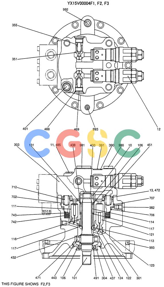纽荷兰零件查询(E135SR) - CRAWLER EXCAVATOR ASN YY04-06254 (07-042[02]) - MOTOR ASSY (SWING), P/N YX15V00004F1 New Holland Constructuion
