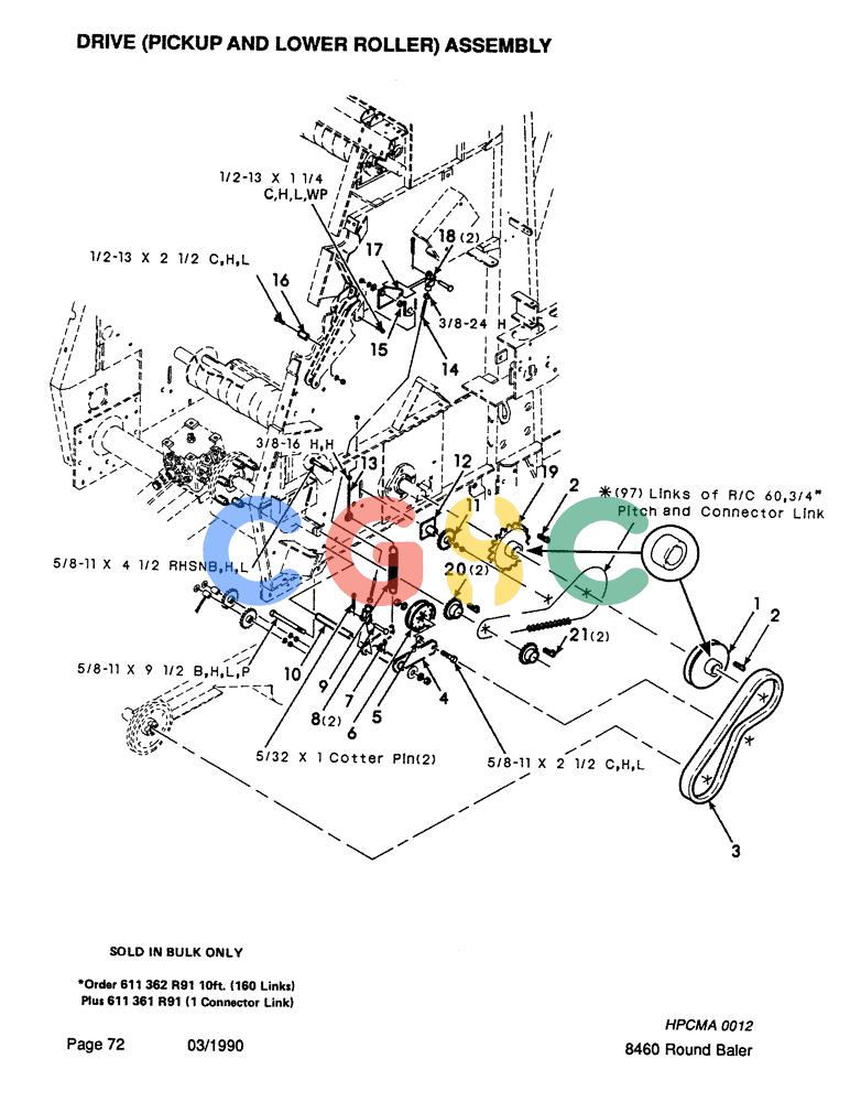 凯斯零件查询(8460) - CASE IH ROUND BALER (BEFORE S/N CFH0057418) (1/88-12/93) (072) - DRIVE, PICKUP AND LOWER ROLLER, ASSEMBLY Case Agriculture
