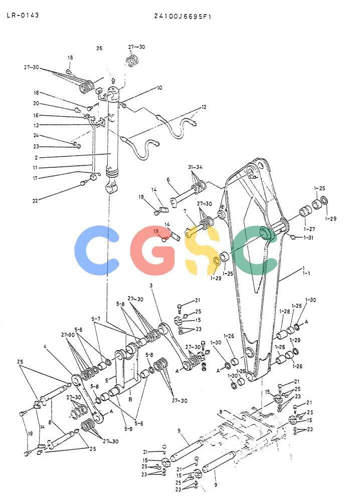 神钢零件查询(K914) - EXCAVATOR ASN LR-0143 (1/79-12/03) (08-035) - ARM ASSY P/N 24100J6695F1 Kobelco