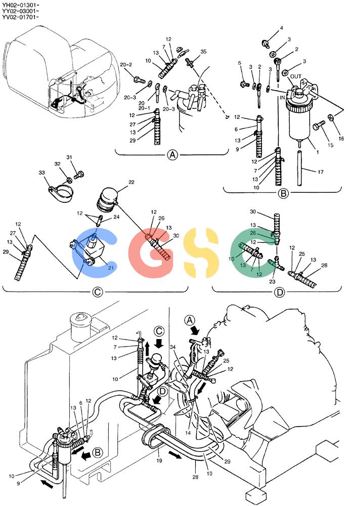 神钢零件查询(ED150-1E) - BLADE RUNNER EXCAVATOR/DOZER ASN YL05-00555 (11/03-12/04) (05-001) - FUEL LINES (AUTO AIR BREATH) Kobelco