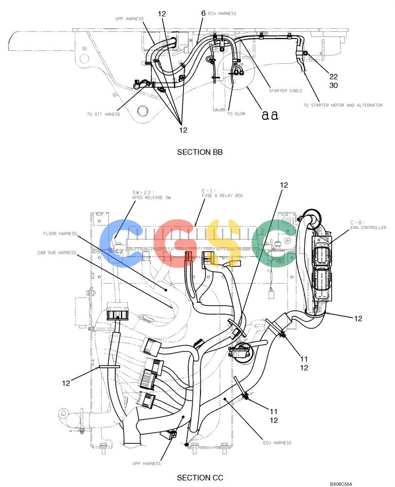 神钢零件查询(ED150) - BLADE RUNNER ACERA SR EXCAVATOR DOZER (TIER 3 ) ASN YL06-01201 (5/08-12/12) (02-68[02]) - HARNESS ASSEMBLY, UPPER (YY13E00042F1), FIGURE 2 OF 14 Kobelco