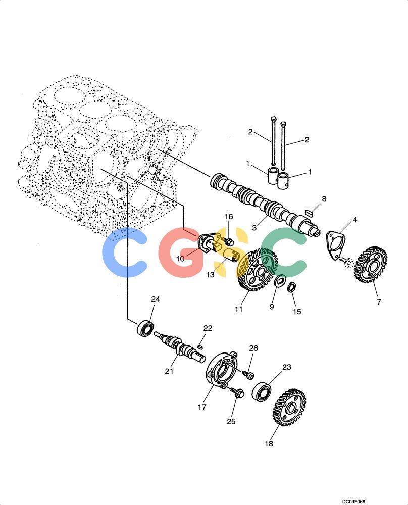 纽荷兰零件查询(E15) - COMPACT CRAWLER EXCAVATOR (N.A.) (1/06-) (02-13[00]) - CAMSHAFT AND DRIVING GEAR New Holland Constructuion