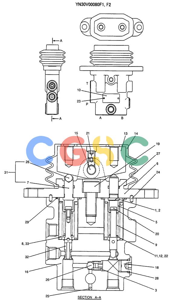 纽荷兰零件查询(E70SR) - MIDI CRAWLER EXCAVATOR ASN YT04-07175 (07-045) - VALVE ASSY, PILOT (NIBBLER & BREAKER, OFFSET BOOM, 2-PIECE BOOM) New Holland Constructuion