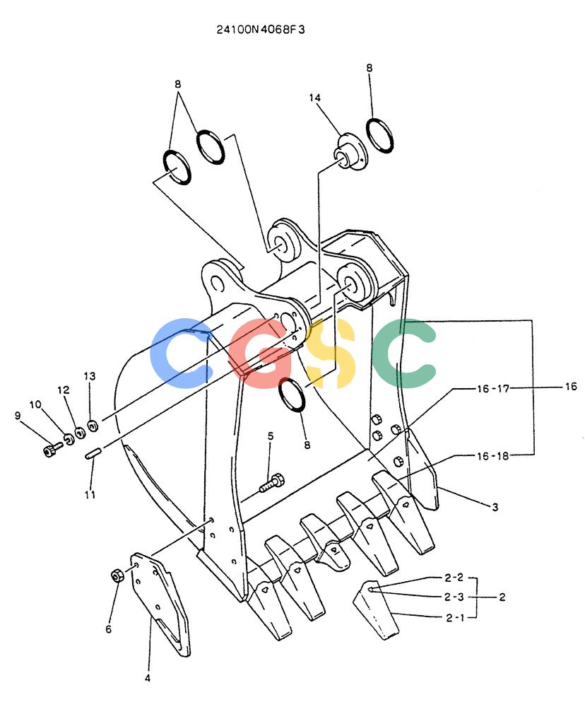 神钢零件查询(K905LC) - MARK II EXCAVATOR BTW YP1001 - YP1281. (4/89-12/03) (07-004) - BUCKET ASSY, 0.45M³ Kobelco