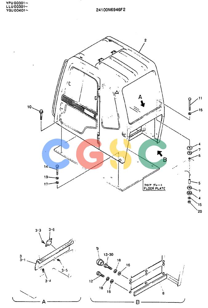 神钢零件查询(MD240C) - EXCAVATOR BTW LLU0301 - LLU0600 (1/80-12/06) (02-001) - INSTAL. CAB - 24100N6945F2 Kobelco