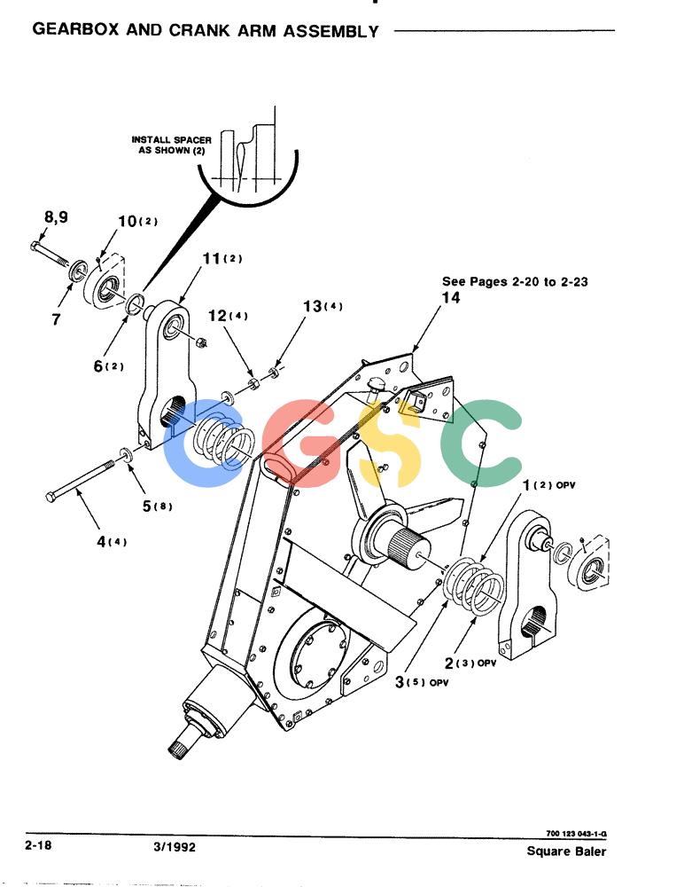 凯斯零件查询(8570) - CASE IH MID-SIZE RECTANGULAR BALER (1/91-12/96) (2-18) - GEARBOX AND CRANK ARM ASSEMBLY Case Agriculture