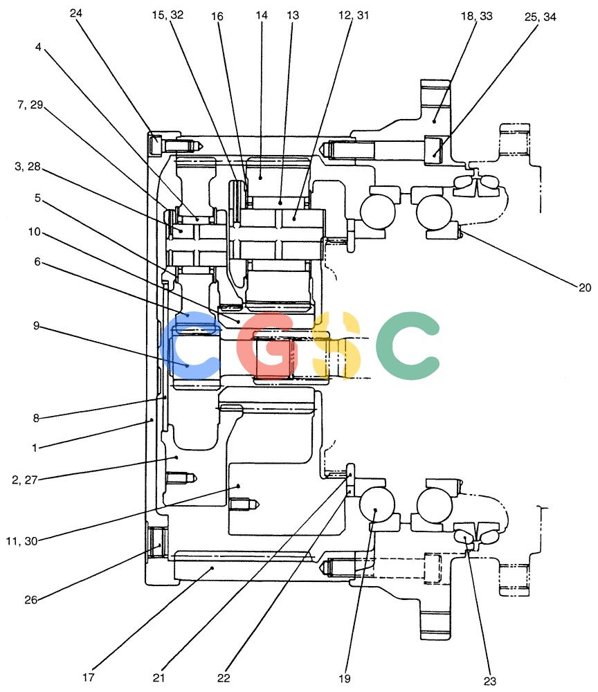 纽荷兰零件查询(E200SRLC) - CRAWLER EXCAVATOR BTW LA04-01506 - LA04-01625 (07-037) - REDUCTION ASSY (PROPELLING) New Holland Constructuion