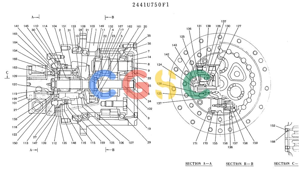 神钢零件查询(K905LC) - MARK II EXCAVATOR BTW YP1001 - YP1281 (1/87-12/03) (11-055) - MOTOR ASSY (PROPELLING) Kobelco