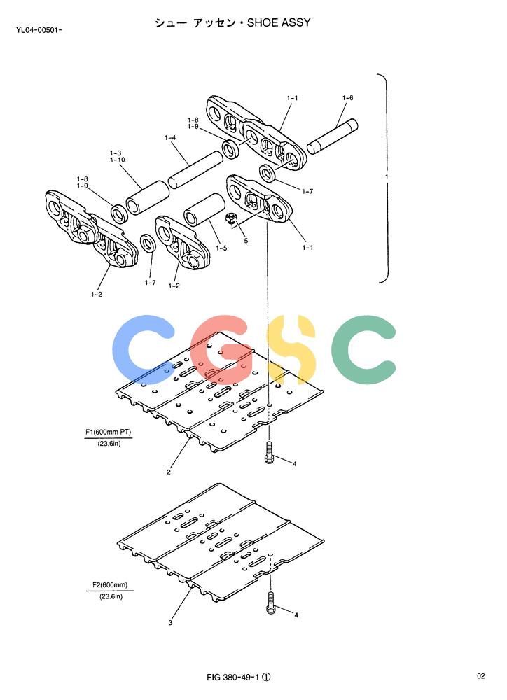 神钢零件查询(ED150-1E) - BLADE RUNNER EXCAVATOR/DOZER ASN YL05-00555 (11/03-12/04) (02-013) - SHOE ASSY Kobelco