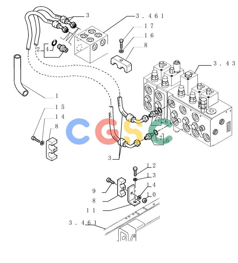 纽荷兰零件查询(DC150.B) - CRAWLER DOZER TIER 2 (3/03-) (3.440[02A]) - LIFT CYLINDERS PIPING - VERSION (04) New Holland Constructuion