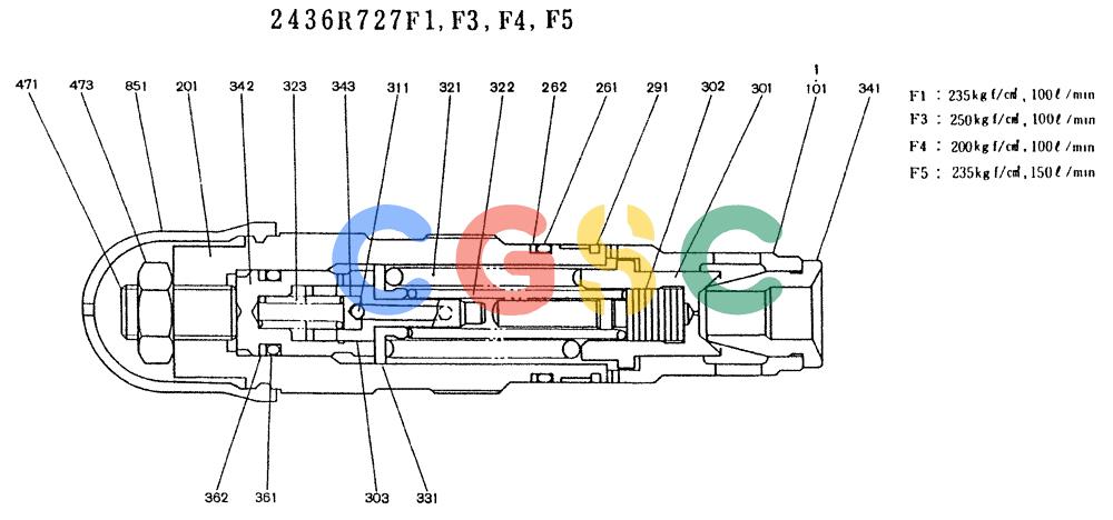 神钢零件查询(K907LC) - MARK II EXCAVATOR ASN YQ0565 (GLOBAL) (1/87-12/03) (11-005) - VALVE ASSY, RELIEF (2436R721F1) Kobelco