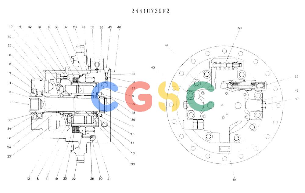 神钢零件查询(K907LC) - MARK II EXCAVATOR ASN YQ0565 (NA) (1/87-12/03) (11-060) - MOTOR ASSY (PROPELLING), P/N 2441U739F2 Kobelco