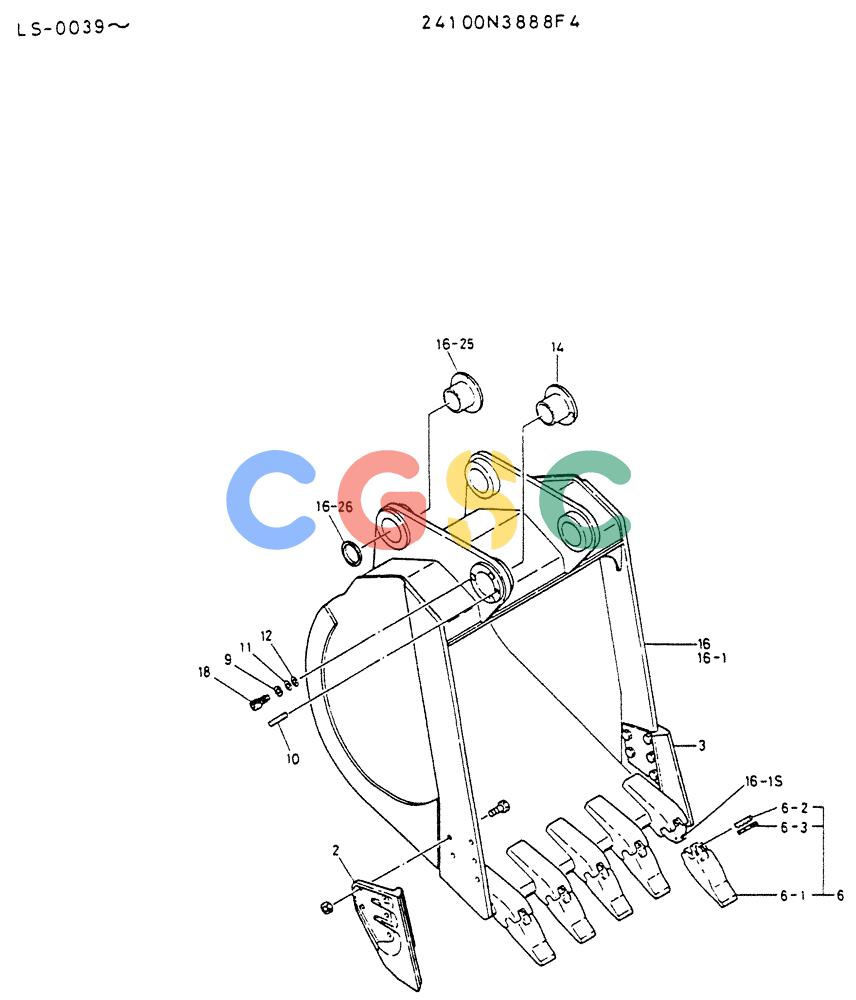 神钢零件查询(K916LC) - EXCAVATOR ASN YS0119 (1/87-12/03) (07-007) - BUCKET ASSY-PN 24100N3888F4 Kobelco